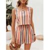 imageSHENHE Womens Summer 2 Piece Outfits Geo Striped Crewneck Tank and Shorts Going Out SetColorful Stripes