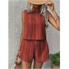 imageSHENHE Womens Summer 2 Piece Outfits Geo Striped Crewneck Tank and Shorts Going Out SetDark Red