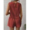 imageSHENHE Womens Summer 2 Piece Outfits Geo Striped Crewneck Tank and Shorts Going Out SetDark Red