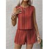 imageSHENHE Womens Summer 2 Piece Outfits Geo Striped Crewneck Tank and Shorts Going Out SetDark Red