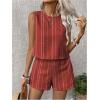 imageSHENHE Womens Summer 2 Piece Outfits Geo Striped Crewneck Tank and Shorts Going Out SetDark Red