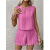 imageSHENHE Womens Summer 2 Piece Outfits Geo Striped Crewneck Tank and Shorts Going Out SetHot Pink