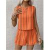 imageSHENHE Womens Summer 2 Piece Outfits Geo Striped Crewneck Tank and Shorts Going Out SetLight Orange