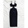 imageSHENHE Womens Vacation Sexy Cutout Waist Split Camisole Textured Bodycon Summer DressBlack