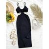 imageSHENHE Womens Vacation Sexy Cutout Waist Split Camisole Textured Bodycon Summer DressBlack