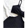 imageSHENHE Womens Vacation Sexy Cutout Waist Split Camisole Textured Bodycon Summer DressBlack