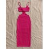 imageSHENHE Womens Vacation Sexy Cutout Waist Split Camisole Textured Bodycon Summer DressHot Pink