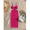 imageSHENHE Womens Vacation Sexy Cutout Waist Split Camisole Textured Bodycon Summer DressHot Pink
