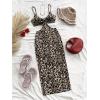 imageSHENHE Womens Vacation Sexy Cutout Waist Split Camisole Textured Bodycon Summer DressLeopard Brown