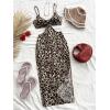 imageSHENHE Womens Vacation Sexy Cutout Waist Split Camisole Textured Bodycon Summer DressLeopard Brown