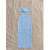 imageSHENHE Womens Vacation Sexy Cutout Waist Split Camisole Textured Bodycon Summer DressLight Blue