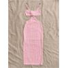imageSHENHE Womens Vacation Sexy Cutout Waist Split Camisole Textured Bodycon Summer DressPink