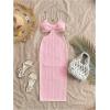 imageSHENHE Womens Vacation Sexy Cutout Waist Split Camisole Textured Bodycon Summer DressPink