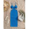imageSHENHE Womens Vacation Sexy Cutout Waist Split Camisole Textured Bodycon Summer DressRoyal Blue