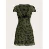 imageSHENHE Womens Y2k Floral Print Deep V Neck Short Sleeve Fit and Flare Vintage Mini DressGreen