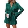 imageSHENHE Womens 2 Piece Sets Dressy Plisse Bell Sleeve Button Down Shirt and Short Set Going OutDark Green