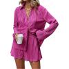 imageSHENHE Womens 2 Piece Sets Dressy Plisse Bell Sleeve Button Down Shirt and Short Set Going OutHot Pink