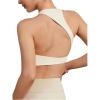 imageSHENHE Womens Backless Halter Sports Bra Asymmetrical Cut Out Wireless Padded Workout Yoga Bra Crop Top TankBeige