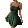 imageSHENHE Womens Ruched Cami Dress Spaghetti Strap Fit and Flare Layered Skater Mini DressDark Green