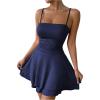 imageSHENHE Womens Ruched Cami Dress Spaghetti Strap Fit and Flare Layered Skater Mini DressDeep Blue