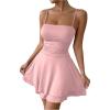 imageSHENHE Womens Ruched Cami Dress Spaghetti Strap Fit and Flare Layered Skater Mini DressLight Pink