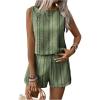 imageSHENHE Womens Summer 2 Piece Outfits Geo Striped Crewneck Tank and Shorts Going Out SetGreen