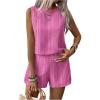 imageSHENHE Womens Summer 2 Piece Outfits Geo Striped Crewneck Tank and Shorts Going Out SetHot Pink