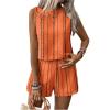 imageSHENHE Womens Summer 2 Piece Outfits Geo Striped Crewneck Tank and Shorts Going Out SetLight Orange