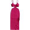 imageSHENHE Womens Vacation Sexy Cutout Waist Split Camisole Textured Bodycon Summer DressHot Pink
