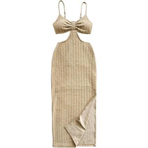 imageSHENHE Womens Vacation Sexy Cutout Waist Split Camisole Textured Bodycon Summer DressApricot