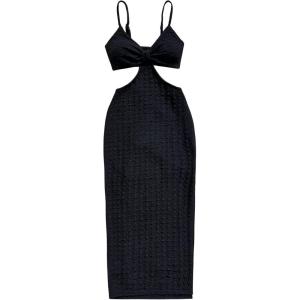 imageSHENHE Womens Vacation Sexy Cutout Waist Split Camisole Textured Bodycon Summer DressBlack