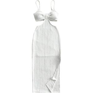 imageSHENHE Womens Vacation Sexy Cutout Waist Split Camisole Textured Bodycon Summer DressWhite