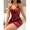 imageSHENHE Womens Babydoll Lingerie Lace Chemise Halter Sheer Nightgown Nightdress with ThongBurgundy