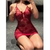 imageSHENHE Womens Babydoll Lingerie Lace Chemise Halter Sheer Nightgown Nightdress with ThongBurgundy