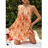 imageSHENHE Womens Floral Halter Dresses Sexy Backless Pleated Dress Flowy Mini Summer Dresses Party VacationOrange