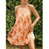 imageSHENHE Womens Floral Halter Dresses Sexy Backless Pleated Dress Flowy Mini Summer Dresses Party VacationOrange