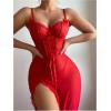 imageSHENHE Womens Lace Babydoll Lingerie Mesh Slip Dress High Slit Sheer Long Nightgown ChemiseRed