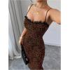imageSHENHE Womens Lace Trim Spaghetti Strap Bodycon Slip Dress Sexy Maxi Party Cami DressBrown Leopard Print