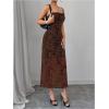 imageSHENHE Womens Lace Trim Spaghetti Strap Bodycon Slip Dress Sexy Maxi Party Cami DressBrown Leopard Print