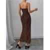 imageSHENHE Womens Lace Trim Spaghetti Strap Bodycon Slip Dress Sexy Maxi Party Cami DressBrown Leopard Print