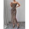 imageSHENHE Womens Lace Trim Spaghetti Strap Bodycon Slip Dress Sexy Maxi Party Cami DressKhaki Leopard Print