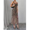 imageSHENHE Womens Lace Trim Spaghetti Strap Bodycon Slip Dress Sexy Maxi Party Cami DressKhaki Leopard Print