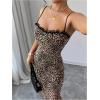 imageSHENHE Womens Lace Trim Spaghetti Strap Bodycon Slip Dress Sexy Maxi Party Cami DressKhaki Leopard Print