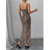 imageSHENHE Womens Lace Trim Spaghetti Strap Bodycon Slip Dress Sexy Maxi Party Cami DressKhaki Leopard Print
