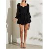 imageSHENHE Womens Lantern Sleeve Sweetheart Neck Belted Flowy Mini Dress Elegant Tie Back DressBlack