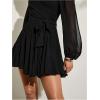 imageSHENHE Womens Lantern Sleeve Sweetheart Neck Belted Flowy Mini Dress Elegant Tie Back DressBlack