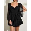 imageSHENHE Womens Lantern Sleeve Sweetheart Neck Belted Flowy Mini Dress Elegant Tie Back DressBlack