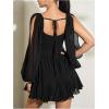 imageSHENHE Womens Lantern Sleeve Sweetheart Neck Belted Flowy Mini Dress Elegant Tie Back DressBlack