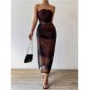 imageSHENHE Womens Mesh Strapless Split Thigh Ruched Bodycon Sexy Maxi Tube Dress with Slit Brown Multi Medium