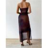 imageSHENHE Womens Mesh Strapless Split Thigh Ruched Bodycon Sexy Maxi Tube Dress with Slit Brown Multi Medium